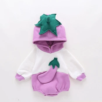 

Winter New Kids Girls Eggplant Pattern Velvet Romper