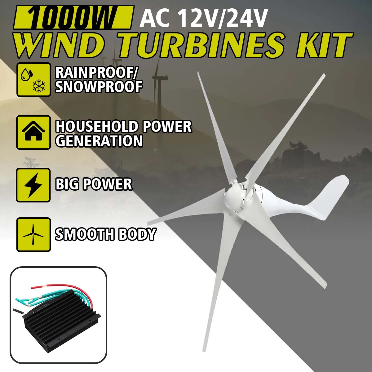 1000 Вт миниатюрный ветряной генератор 12 V/24 V 5 лезвий ветровой турбины с контроллером с вертикальной осью для бытовой промышленности для уличного фонаря