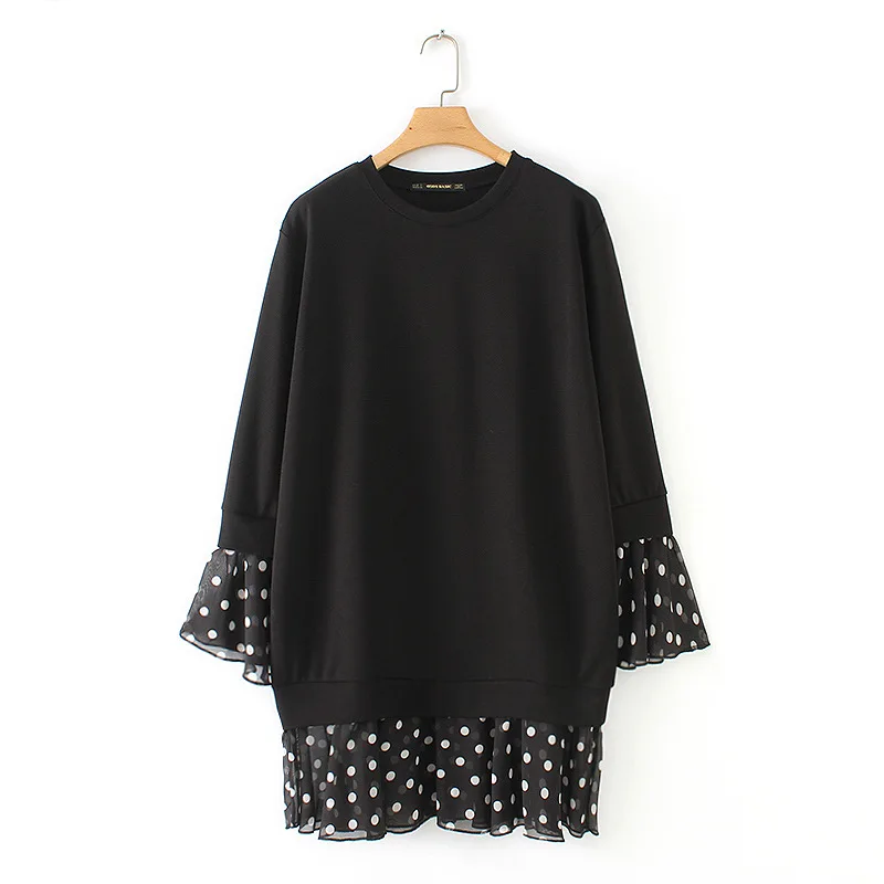 

2018 Europe And America Autumn WOMEN'S Dress Polka Dot Gauze Joint Loose Fashion Long-sleeved Dress 555
