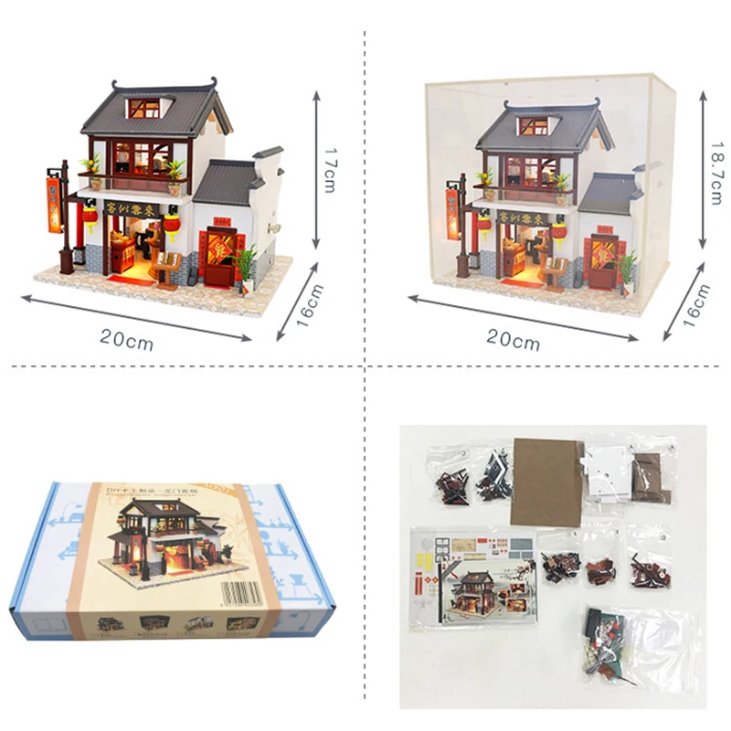 Roombox в китайском стиле отель миниатюрный кукольный домик набор игрушек деревянный магазин мебель дом игрушки для детей рождественские подарки