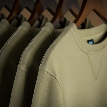 

Solid Hooded Casual Hoodie Collar Pure Cotton Loose Couple Coat Autumn New Products Green Men's Round