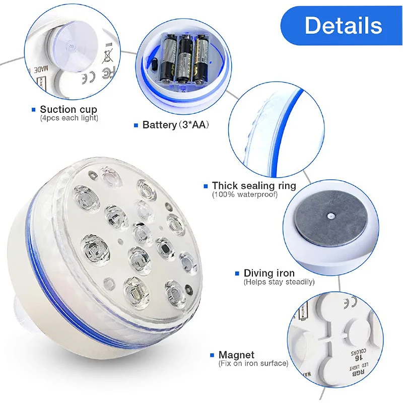 Ponorné světlo IP68 RGB podvodní bazénová světla s RF dálkovým ovládáním magnetických přísavek noční lampa pro akvárium s jezírkem_voghion.com