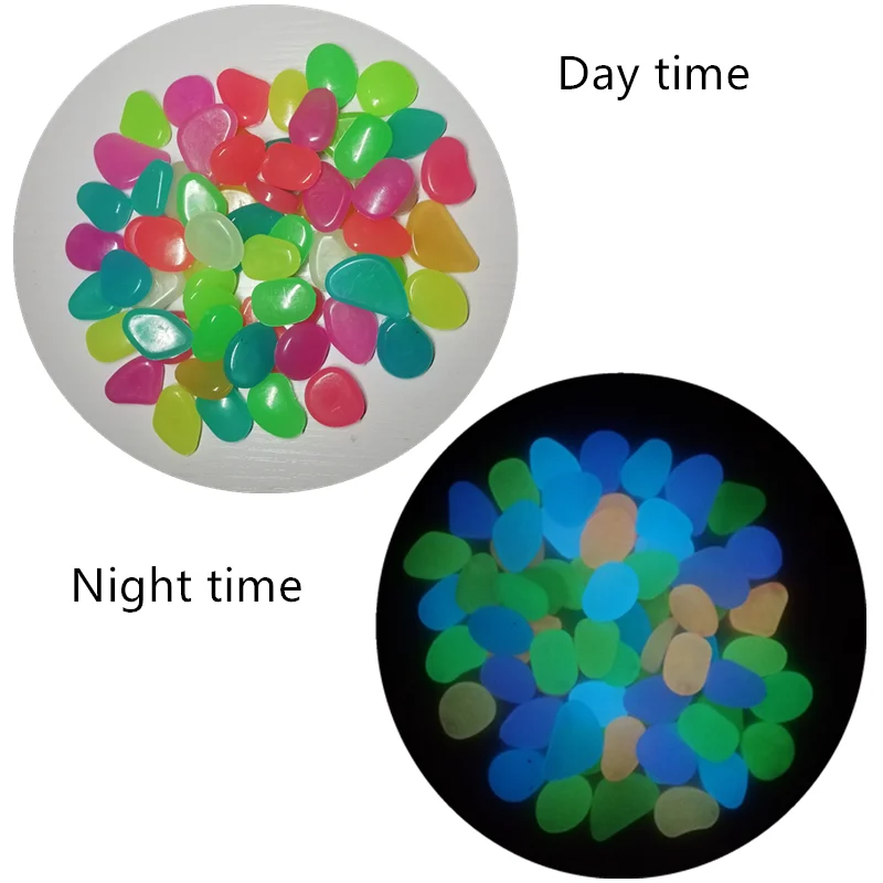 20Pcs Garden Luminous Glowing Stone Pebble Glow Dark Garden Stones Rocks for Walkways Path Fish Tank Decor 10 Colors
