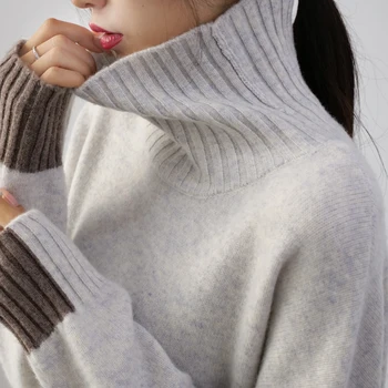 

Women's 100% Pure Wool Sweater Turtleneck Pullover Sweater Thick and Loose 2020 New Top Knitted Bottoming Shirt Large Size