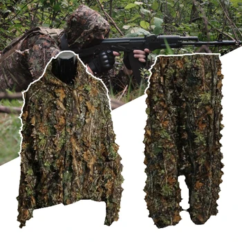 

3D Bionic Leaf Adults Ghillie Suit Woodland Uniform Cs Camo/Camouflage Hunting Deer Stalking in Suits Set Sniper Jungle Cloth