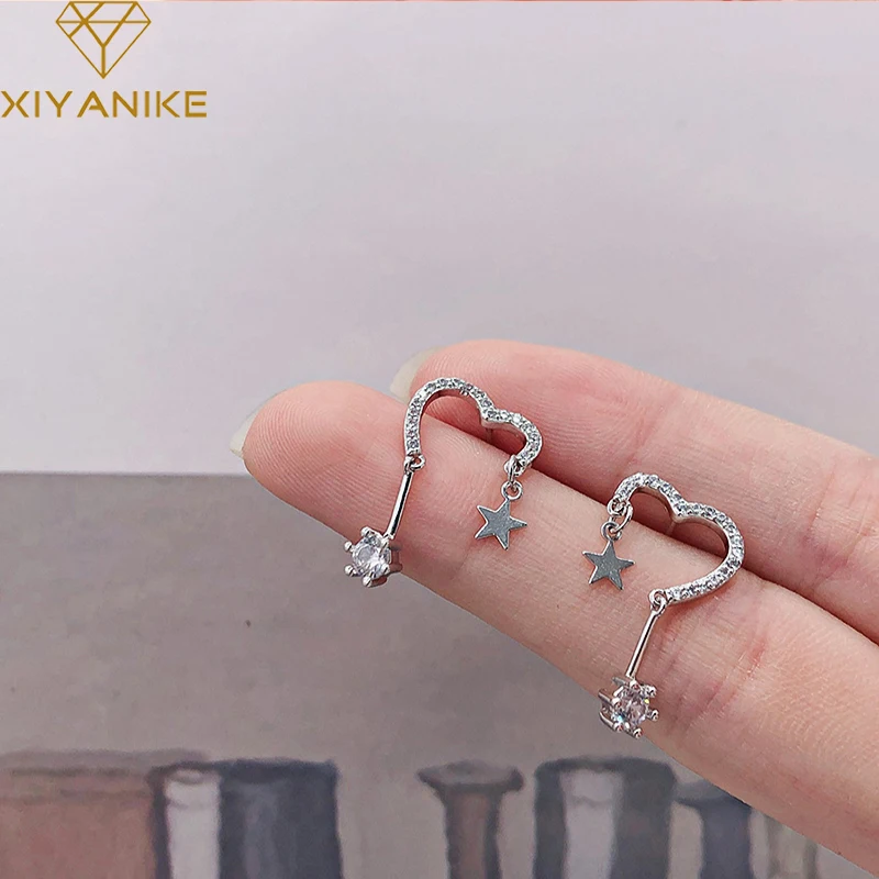 XIYANIKE 925 пробы серебряные креативные геометрические серьги-гвоздики в форме сердца для женщин, модные маленькие простые серьги-обручи вечерние ювелирные изделия