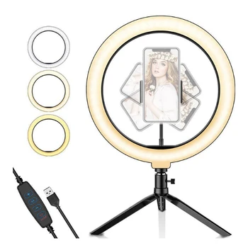 

26CM Video Selfie Ring Light with Tripod Makeup Photography Lighting Stand Studio Lamp with Cell Phone Holder for Youtube Live