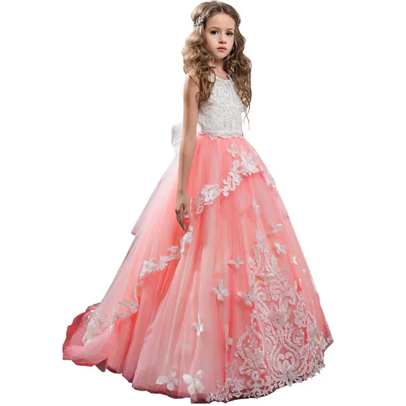 Лавандовое детское свадебное платье, желтое, розовое, кружевное, с 3D цветочной аппликацией, для дня рождения, фатиновое платье-пачка