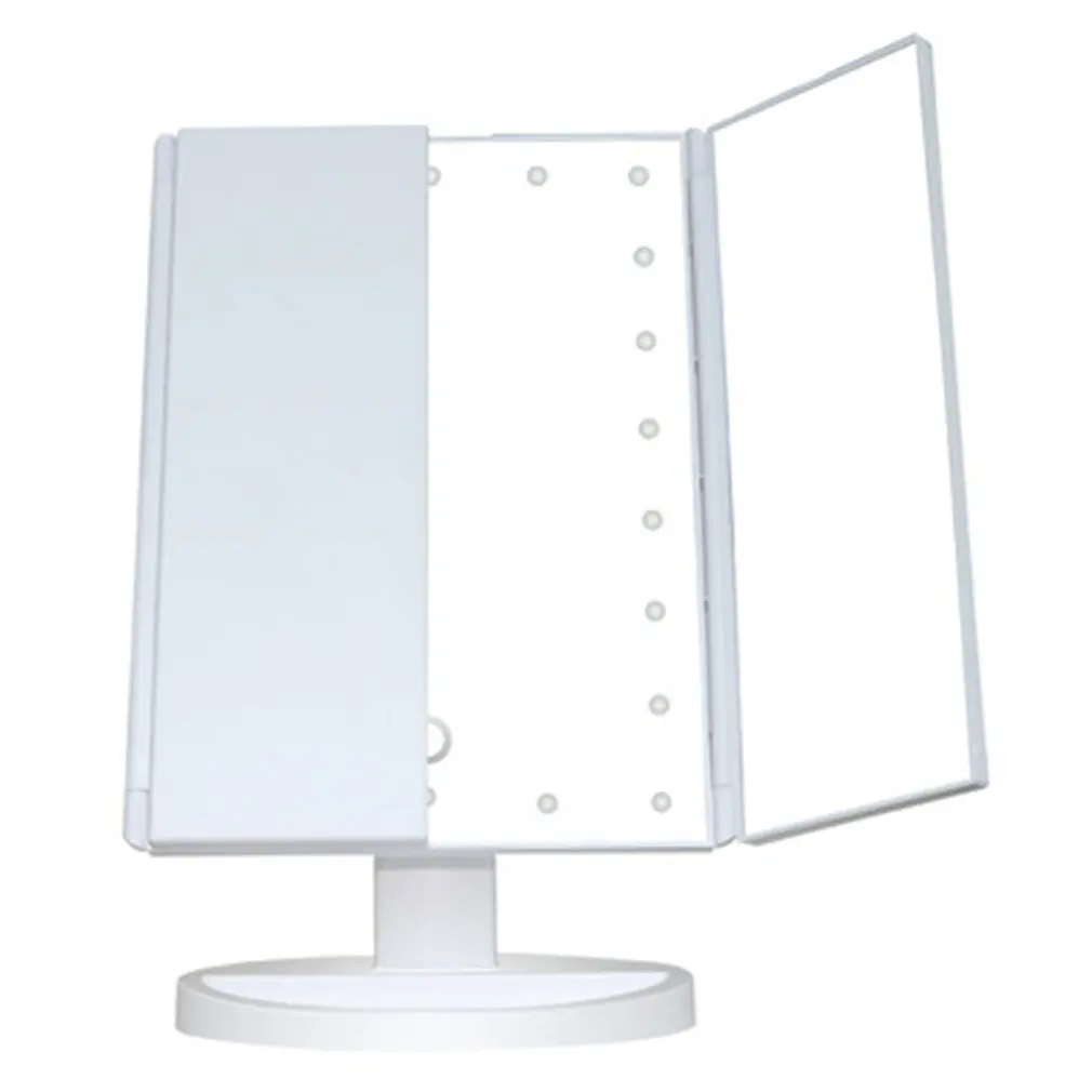

Adjustable Brightness Employee Three-sided Mirror Led Light Makeup Desktop Three-sided Folding Round Chassis Beads