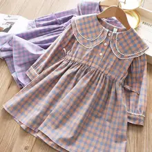 Клетчатое платье в Корейском стиле для девочек, весенние хлопковые Модные Детские платья для девочек 2-7 лет