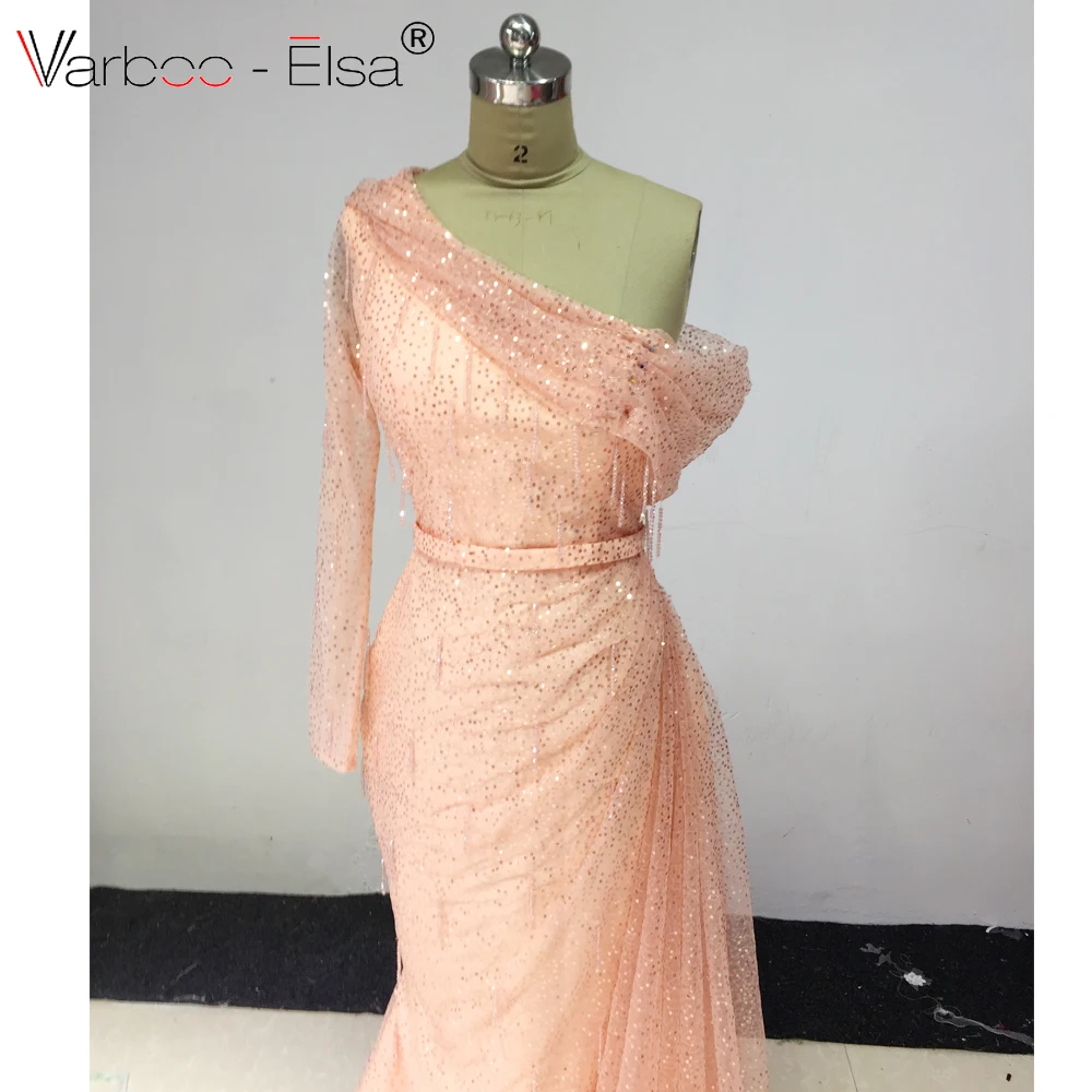VARBOO_ELSA/Вечерние платья с кисточками, Украшенные бусинами, роскошное розовое вечернее платье с длинными рукавами и кристаллами русалки