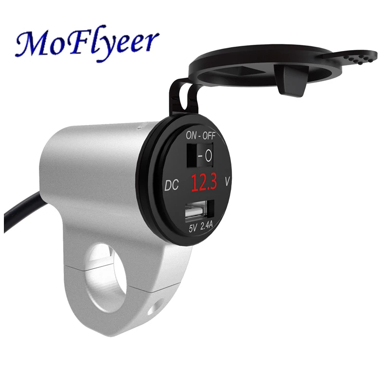 MoFlyeer Motorrad USB Ladegerät Aluminium Legierung Wasserdichte Handy Adapter 2,4 EINE Digitale Display Auto Schnell Ladegerät mit Schalter
