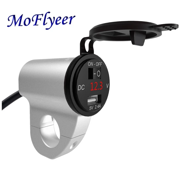 MoFlyeer אופנוע USB מטען אלומיניום סגסוגת עמיד למים נייד טלפון מתאם 2.4A דיגיטלי תצוגת רכב מטען מהיר עם מתג