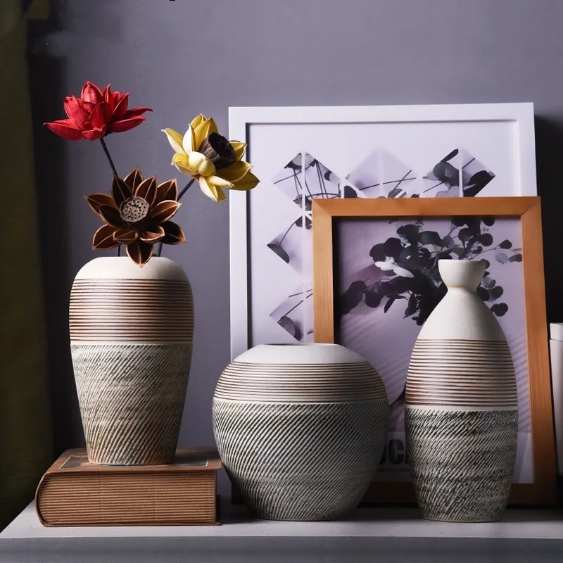 

Tabletop Ceramic Vase Liiving Room Restoring Ancient Ways Small Pure Fresh Coarse Pottery Furnishing Piece Flower Arranger