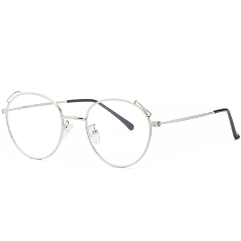Анти-синий светильник, оправа для очков, женские модные прозрачные линзы, поддельные очки, мужские очки для близорукости, оправа для очков, ретро оптические очки - Цвет оправы: Серебристый