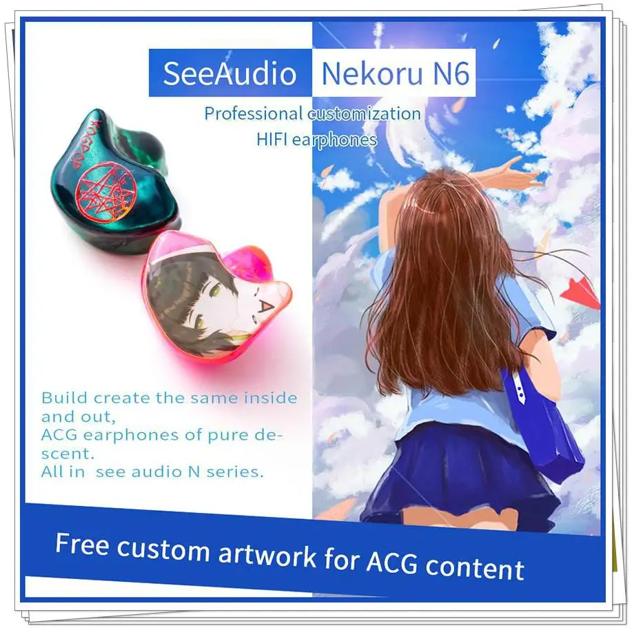 SeeAudio Nekoru6 N6 6BA Knowles Balanced Armature Tuning Customize HIFI Music Monitor DJ Studio ACG Audiophile Earbuds Earphones