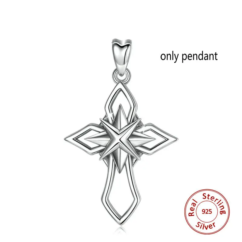 only pendant Loveon Новое поступление Настоящее серебро 925 пробы звезда крест кулон ожерелья для женщин модные ювелирные изделия для дропшиппинг D443 - Окраска металла: only pendant