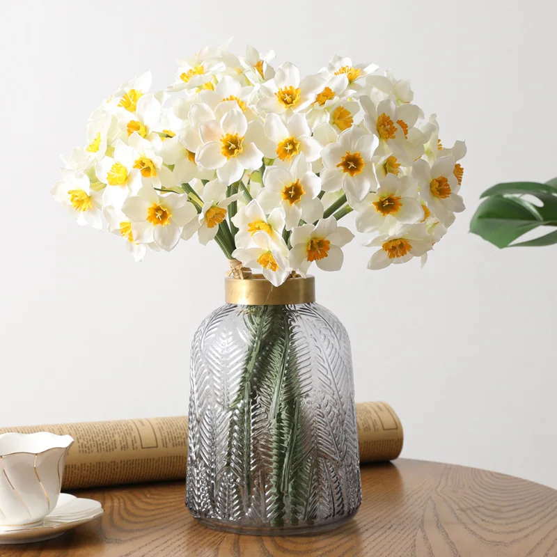 6pcs/Lot Home Room Artificial Simulation Narcissus Flower Living Room Window Decor Fake Flowers Wedding Scene Decor Daffodil