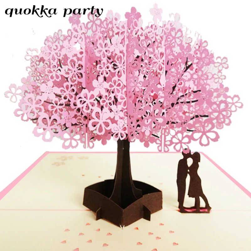  3D Pop UP Cards Cherry Tree Wedding Invitations Cards Valentine's Day Anniversary Greeting Card Gre - 33027645879