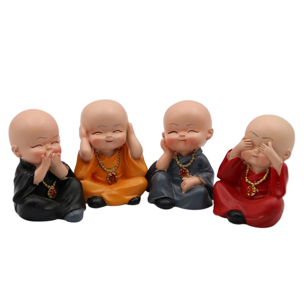 Monks Figurine Decor Set of 4 Monks Figurine Hear No Evil See No Evil Speak Do Statue Car Home Desk Shelf Decor Collectible Art