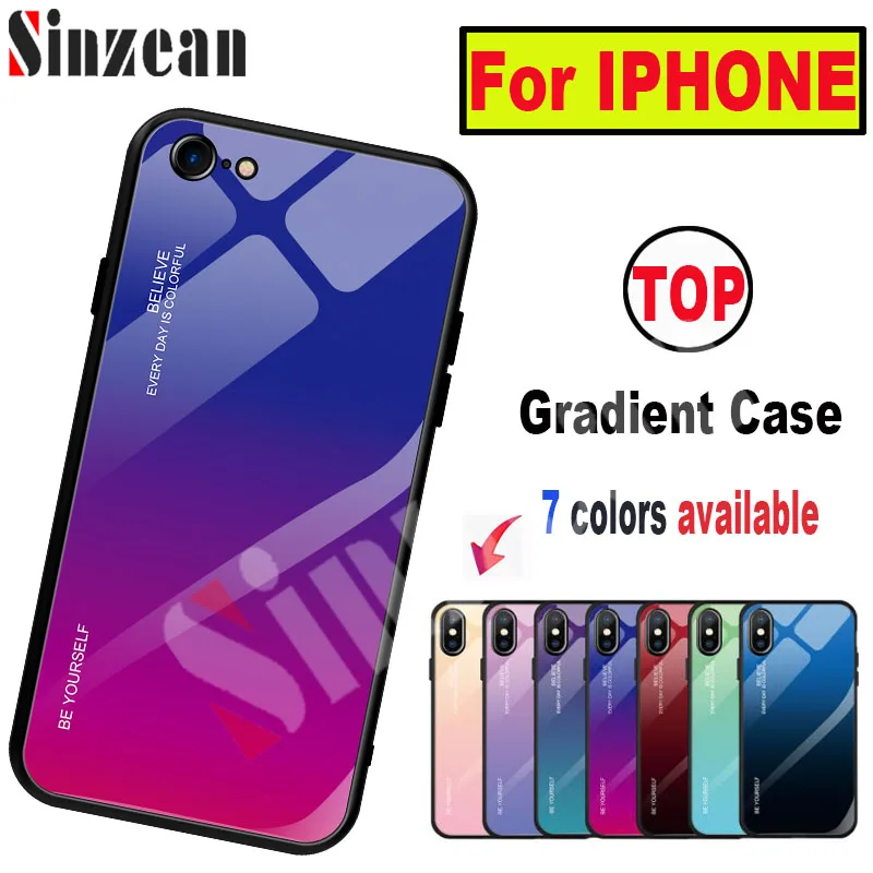 

Sinzean 2019 For IPHONE XS MAX/XR Premium Gradient Glass Phone Case For IPHONE 678 Plus Colorful Hard Back Case