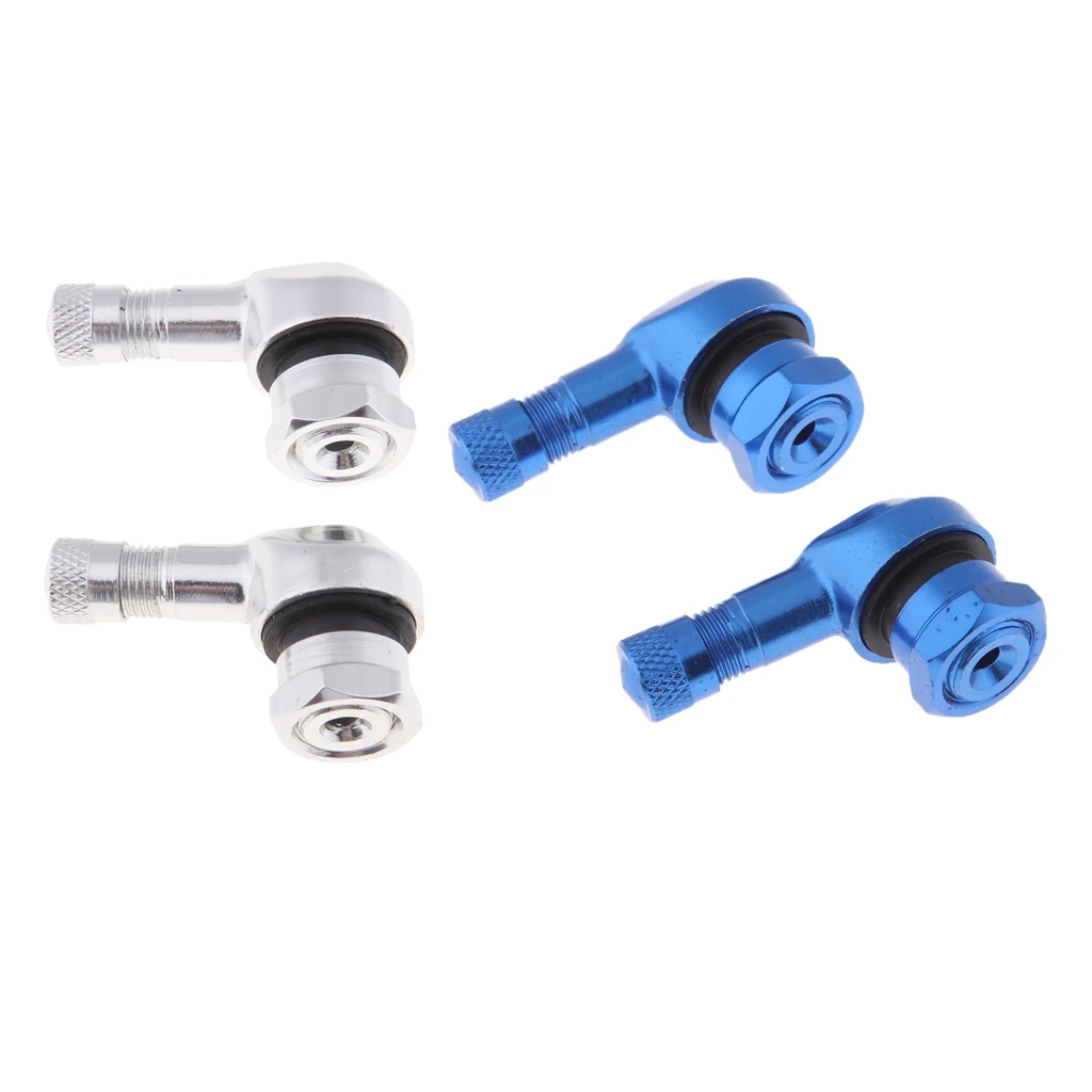 4pcs Valve Extenders Tire Stem Extension 90 Deg Angled Wheel Adapter for Motorcycle Bike, Blue + Silver