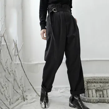 

Loose High Waist Bandage Black Pleated Long Wide Leg Trousers New Loose Fit Pants Women Fashion Tide Spring Autumn 2020 1S236Q