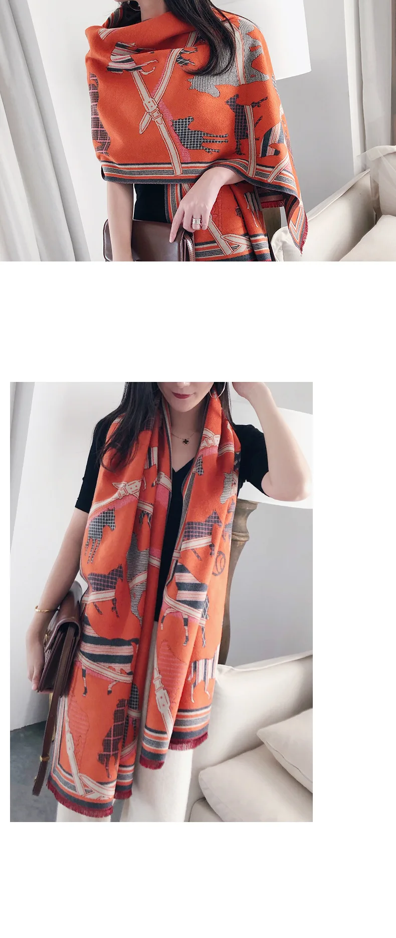 Двухсторонние кашемировые шарфы для женщин зимний шарф толстые теплые шали и обертывания брендовый дизайнер пашмины femme пончо Echarpe