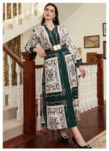 

Autumn Plus Sze Abaya Casual Women's Dresses Party Flora Print New Style European Fashion Muslin Wear