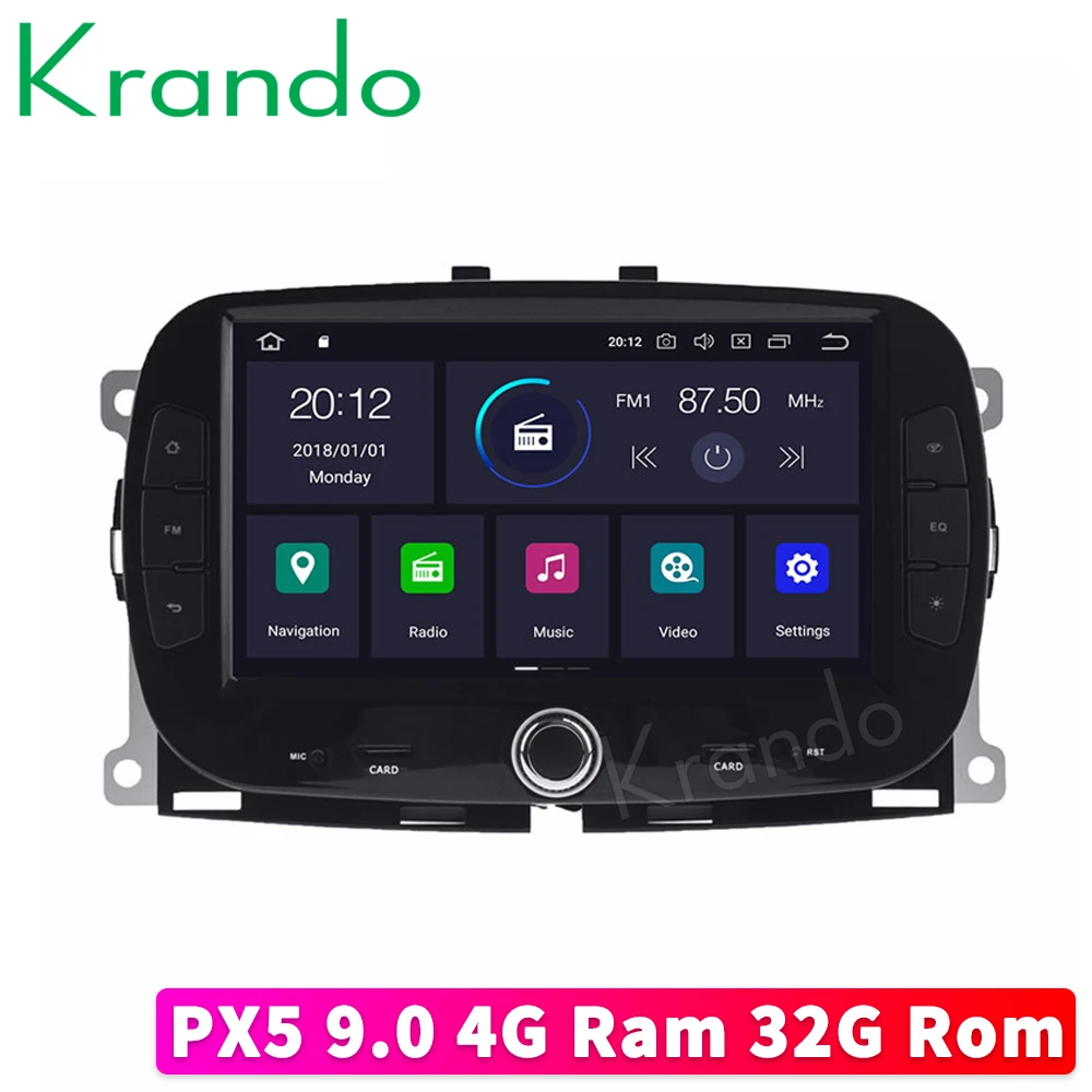Krando 7'' Android 9.0 full touch for fiat 500 2015-2018 car radio dvd player navigation multimedia player with bt