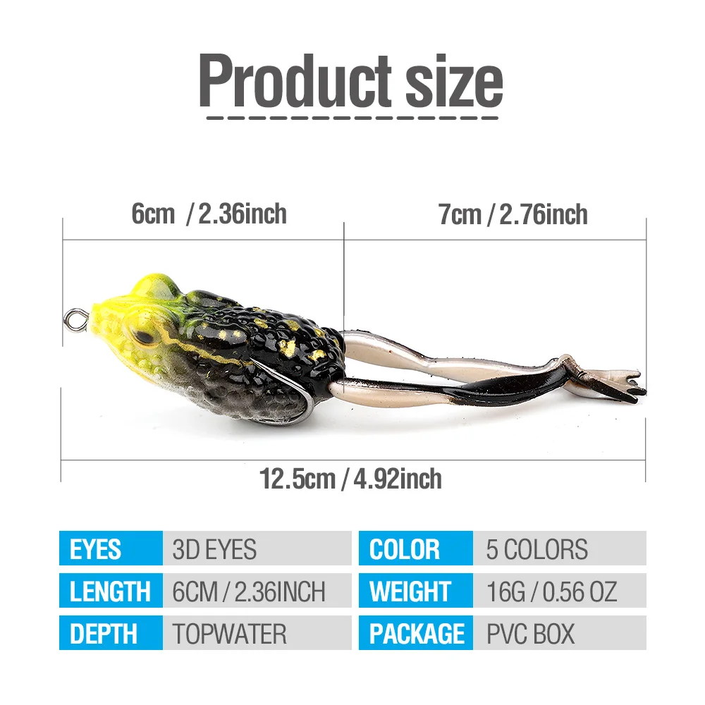 DONQI 1Pcs 6cm 16g Frog Silicone Fishing Lure Artificial Rubber Soft Bait 3D Eyes 5 Colors WithTreble Hook Frog Soft Fish Lure主图01 (3)