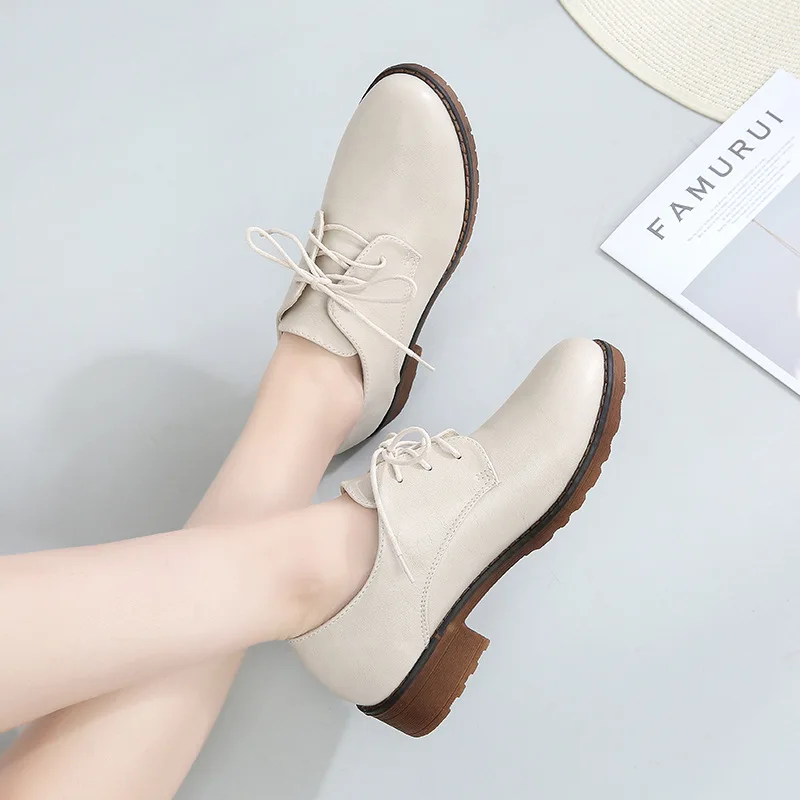 

Small Leather Shoes Women's British-Style WOMEN'S Shoes Students round-Toe Chunky-Heel Shoes Women's College Style Oxford Shoes