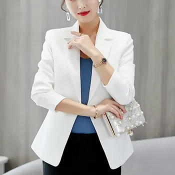 

Autumn Spring Women Blazer Jacket 2020 Slim Fit Single Button Short Office Lady Black White Jackets Female Blazers Femme Mujer