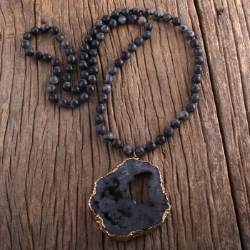 

MD Fashion Bohemian Tribal Jewelry Semi Precious Stone Knotted Natural Druzy Pendant Necklaces