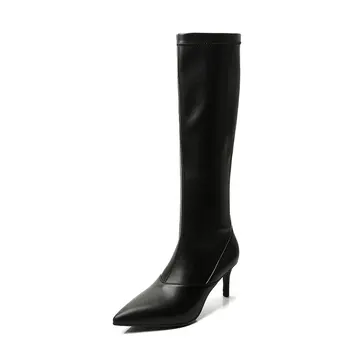 

Genuine Leather Thin high Heels Women Knee High Boots Stretch Boots Party Night Club Shoes Woman Euro Style Female Sexy Boots