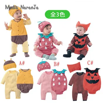 

Baby Halloween costume infnat toddler Bee Strawberry Pumpkin Clothes hat+romperr+vest 3pcs autumn winter outfits
