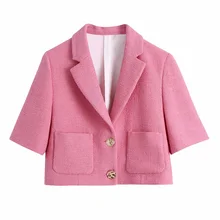 FAKUNTN Za Vintage Women 2 Piece Set Suit Blazer Texture Short Sleeve Coat Office Blazer And Elegant High-Waisted Skirt Female