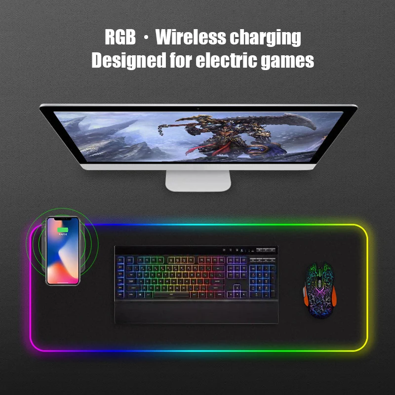 

LED Colorful Large Size Pad Wireless Charging Mouse Pad Large RGB Gamer Mouse Pad