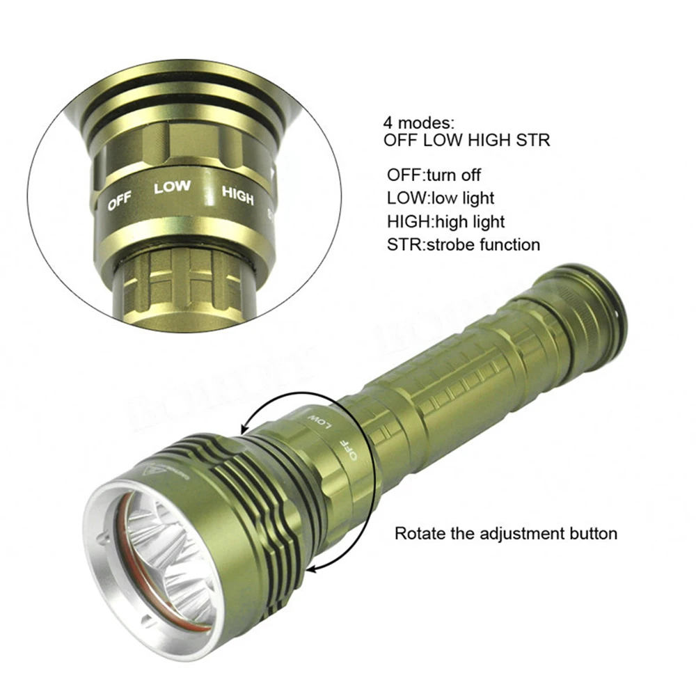 BORUiT 5* XM-L2 светодиодный фонарик для подводного плавания Мощный 100 лм подводный 18650/26650 м фонарь подводный фонарь