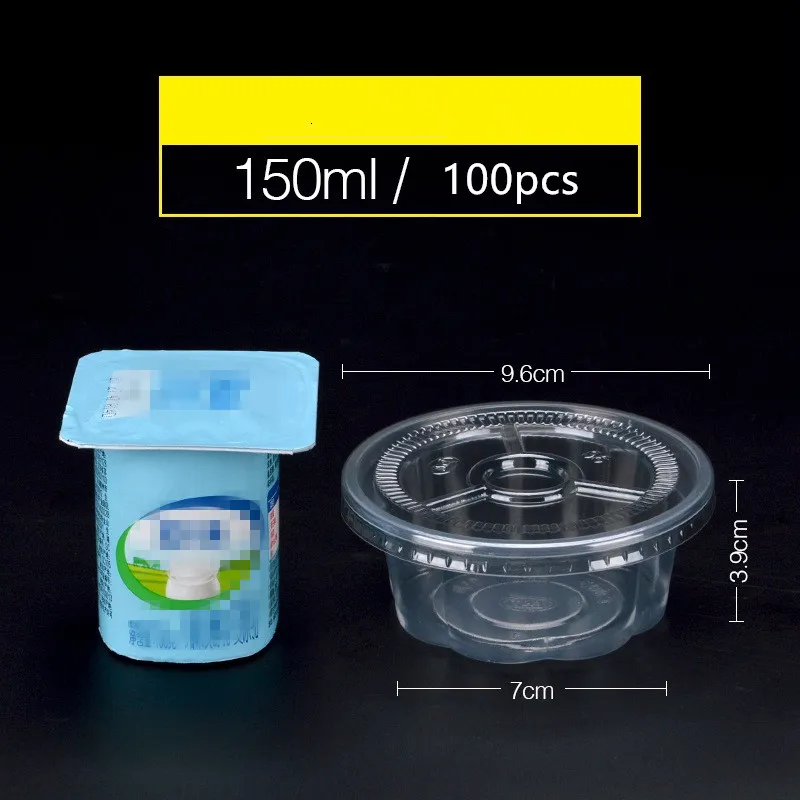 cup and lid 100 шт высокое качество одноразовые стаканчики сливы десертный пудинг стаканчик 120 мл 150 мл утолщенная посылка пластиковые стаканчики Чили с крышками - Цвет: cup and lid