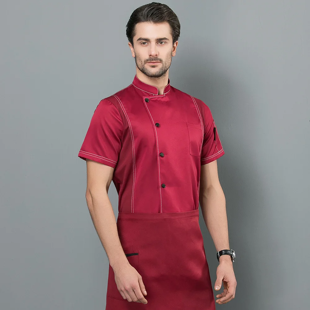 cotton Breathable Short sleeved Food Service hotel Kitchen Chef Jacket restaurant uniforms cooker work clothes men new 4-colors
