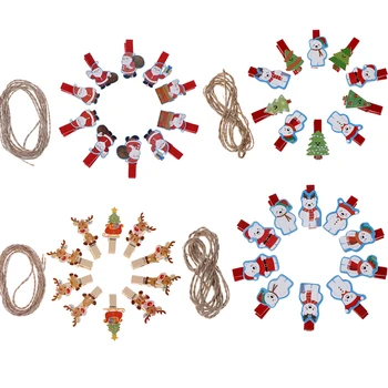 

10pcs/lot Kawaii Santa Claus Deer Wooden Clip Photo Clothespin Craft Clips Christmas Decor Party Decoration Clip With Hemp Rope