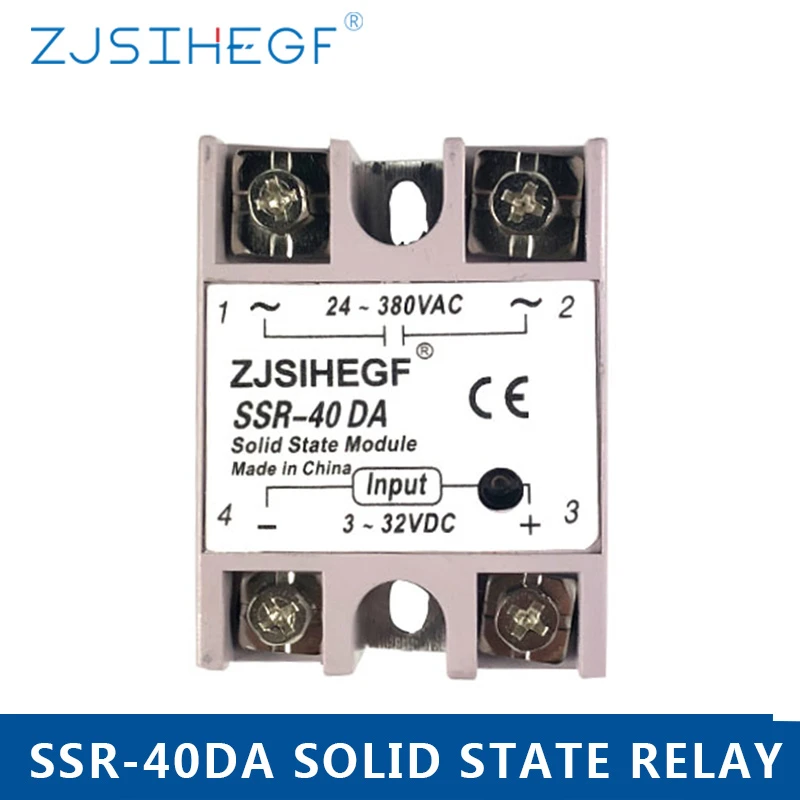 SSR 40DA Solid State Relay 40A Input Voltage DC 3-32V Load Voltage AC 24-380V Heat Sink