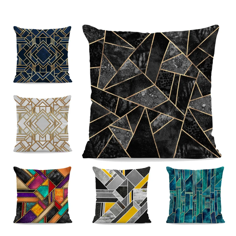 Luxury Popular Golden Geometric Pillowcase Marble Texture Living Room Decoration Sofa Rest Cushion Cover Symmetric Throw Pillow | Дом и сад