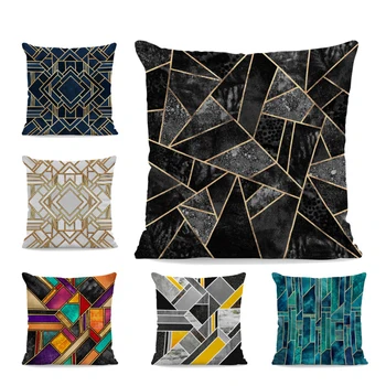 

Luxury Popular Golden Geometric Pillowcase Marble Texture Living Room Decoration Sofa Rest Cushion Cover Symmetric Throw Pillow