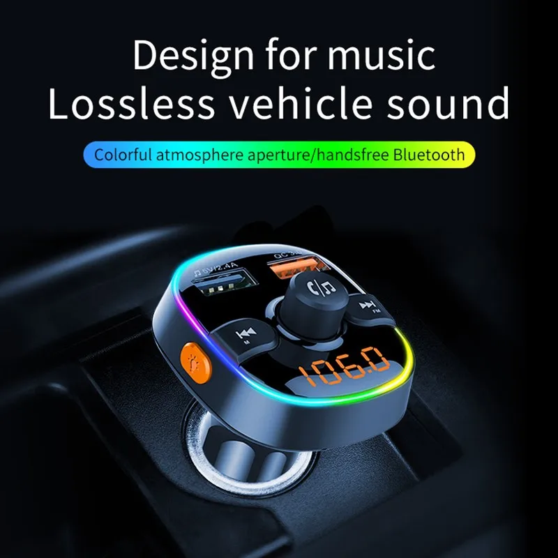 Bluetooth fm-передатчик для автомобиля, Модернизированный V5.0 и 7 цветов светодиодный автомобильный Радио Bluetooth адаптер с подсветкой поддерживает быструю зарядку QC3.0