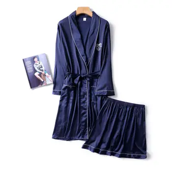 

Navy Blue Mens Robe Short Pants Pajamas Suit Spring Two Piece Sleepwear Sets Casual Home Wear Nightwear Sleep Kimono Bath Gown