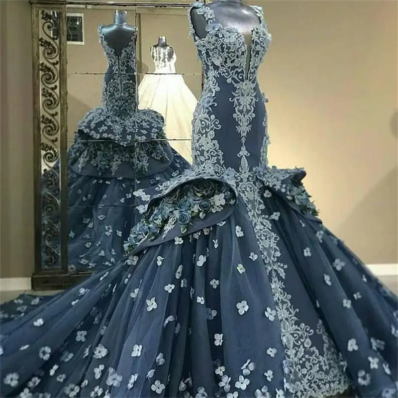 2020 Custom Mermaid Avondjurken Lace 3D Bloemen Applicaties Prom Jassen Tiered Rokken Formele Robe De Soiree 2020 Custom Mermaid Avondjurken Lace 3D Bloemen Applicaties Prom Jassen Tiered Rokken Formele Robe De Soiree