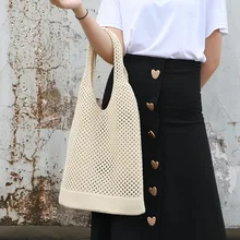 SHUJIN женская сумка для покупок, Портативная сумка на плечо, многоразовый тотализатор, маленькая ручная работа, женский шерстяной мешок, Повседневная полая ручная сумка