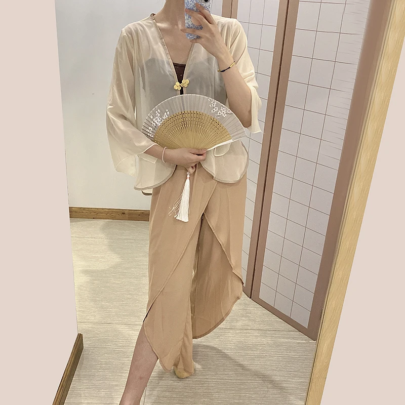 

Classical Dance Gauze Clothes Elegant Embroidery Chinese Dance Body Charm Clothing Tassels Loose-Fitting Exercise Clothing